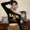 Off-Shoulder Long Sleeve T-Shirt for Women - European and American Style, Spring Versatile Thin Sun Protection, Slim Fit Top