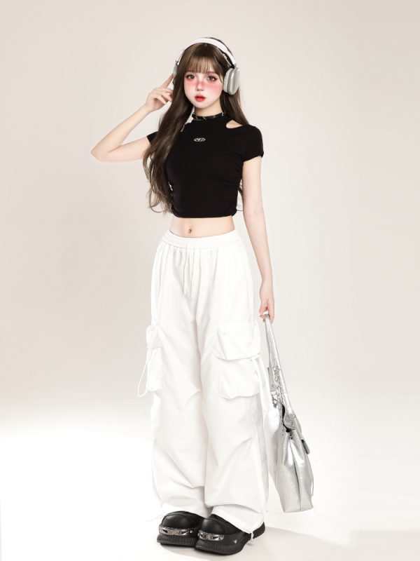 Off-Shoulder Sexy T-Shirt for Women - Handmade Slim Fit Summer Top in Pure Desire Style, Waist-Defining Short Sleeve Fashion