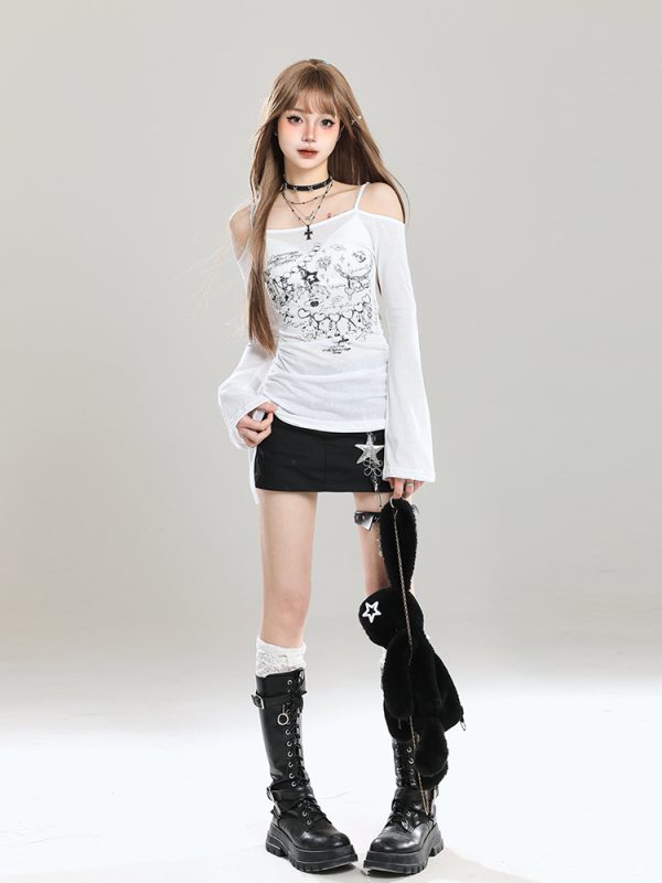Off-Shoulder Spicy Girl Long Sleeve T-Shirt - Slim Fit Sun Protection Summer Cover-Up, Waist-Cinching Women's Top