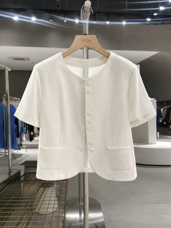 Off-White French-Style Elegant Short Jacket for Women - Chic Summer 2025 Petite Top, Trendy Fashion Essential
