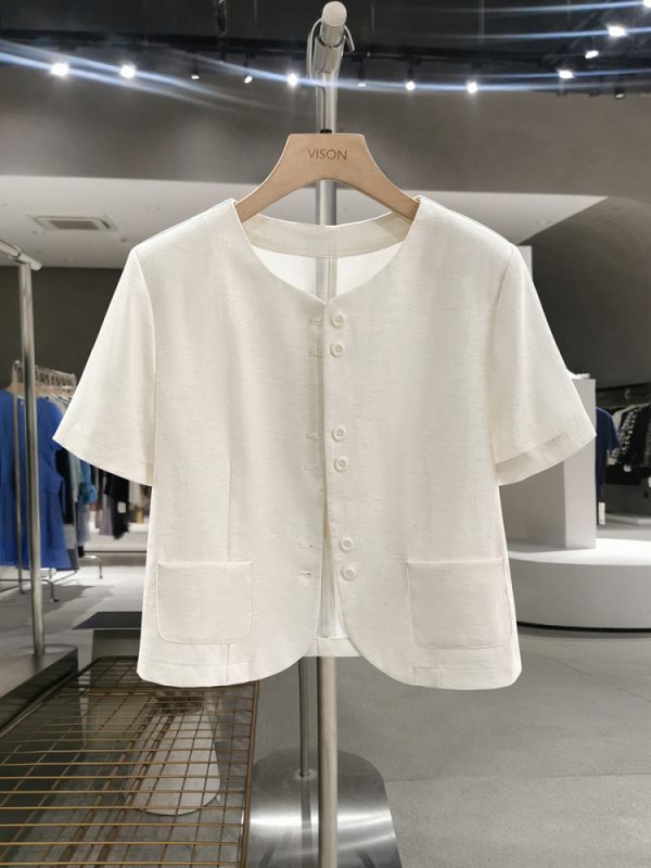Off-White French-Style Elegant Short Jacket for Women - Chic Summer 2025 Petite Top, Trendy Fashion Essential
