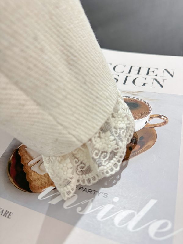 Off-White Lace Spliced Short Wind Coat for Women - French Elegant Spring Autumn 2025 Fashion