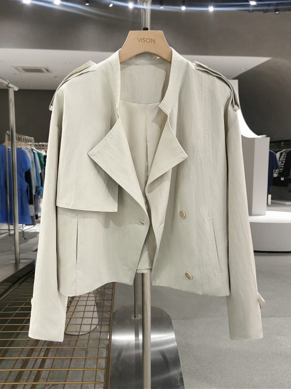 Off-White Short Trench Coat for Women - British Style, Spring 2025, Chic French Youthful Design for Autumn Fashion