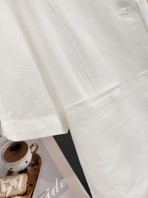 Off-White V-Neck Linen Short Jacket for Women - Korean Style, Summer 2025 Gentle Niche Thin Top