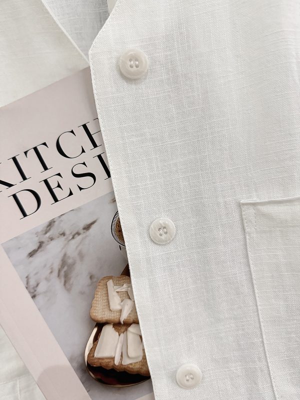 Off-White V-Neck Linen Short Jacket for Women - Korean Style, Summer 2025 Gentle Niche Thin Top