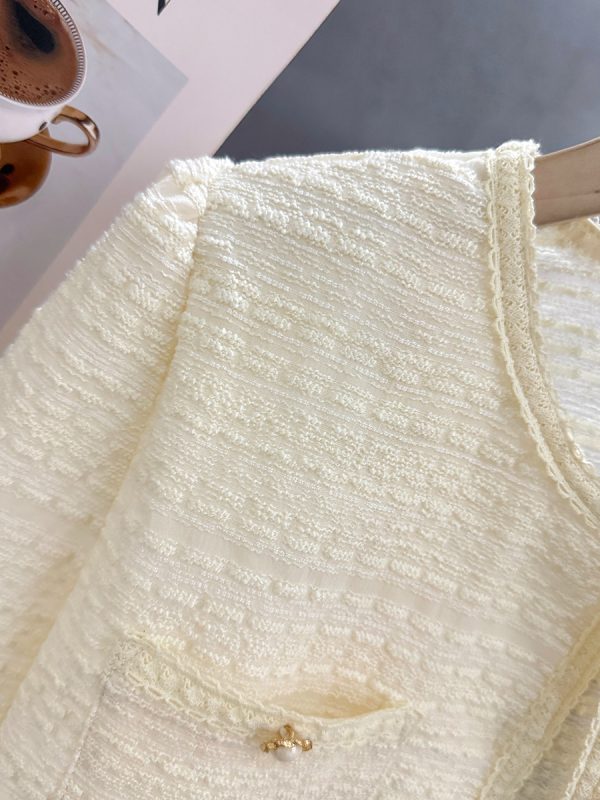 Off-White Vintage Elegant Short Coat for Women - Lightweight Textured Summer 2025 Fashion Top