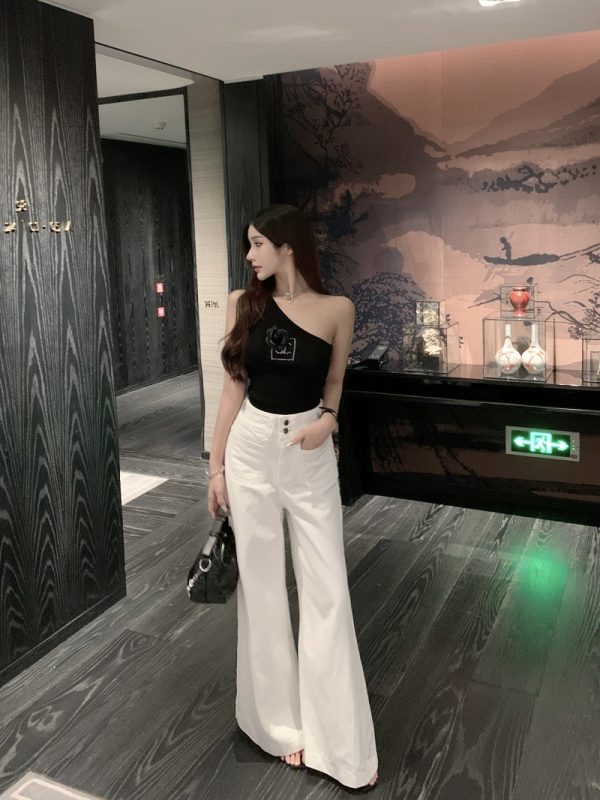 One-Shoulder Camisole for Women - Fashionable Slim Fit Summer Top with Camellia Design - Sexy Y2K Style