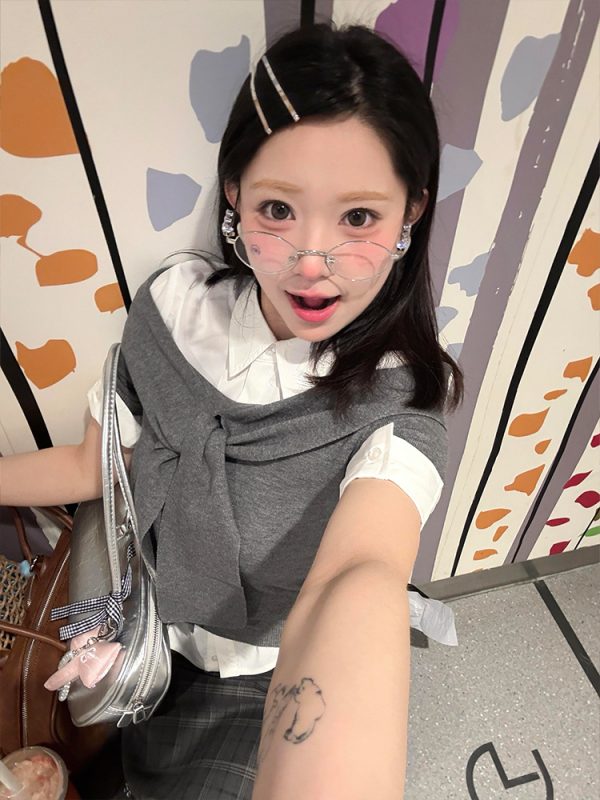 One-Shoulder Short Sleeve Knitted Top for Women - Trendy Gray Summer T-Shirt, Slim Fit, Hot Girl Style, Y2K Fashion