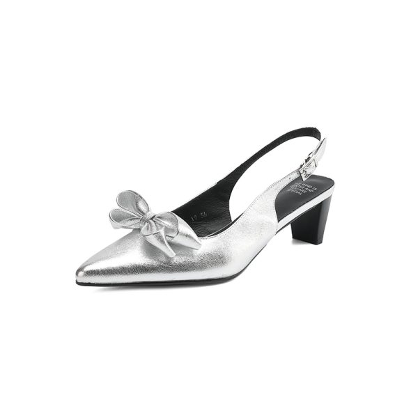 Open-Back High Heel Sandals for Women - French Pointed Toe Genuine Leather with Stunning Bow Detail