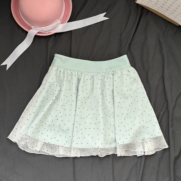 Original JK Uniform Yellow Doll Collar Top with Pudding Bear and Polka Dot Skirt Set - Women's Summer College Style