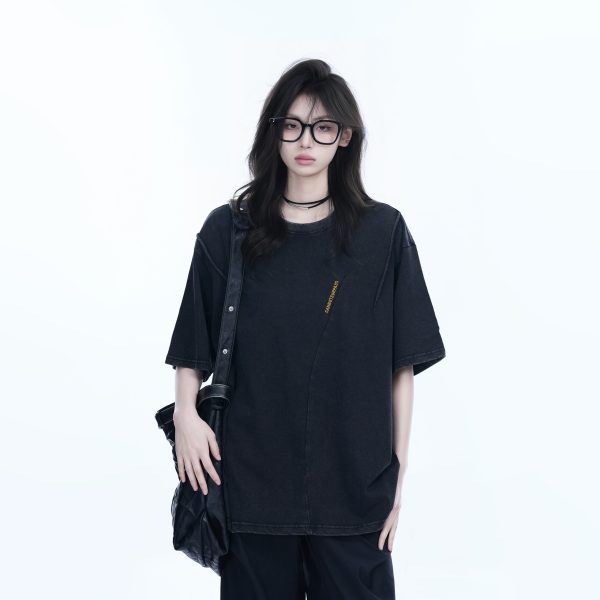 Oversized American Retro Style Short Sleeve T-Shirt for Women - Sit and Eat Until the Mountains Are Empty Vintage-Inspired Design