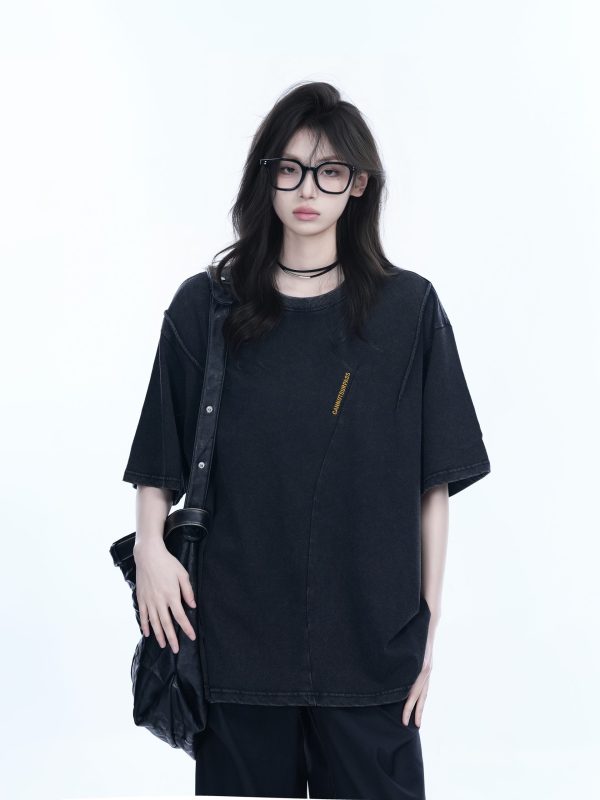 Oversized American Retro Style Short Sleeve T-Shirt for Women - Sit and Eat Until the Mountains Are Empty Vintage-Inspired Design