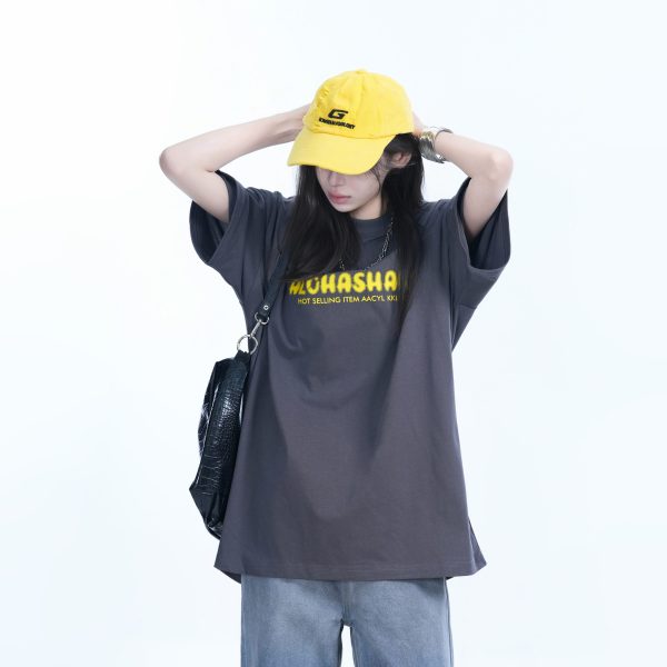 Oversized American Street Style Heavy Short-Sleeve T-Shirt for Women - Sit and Eat Until the Mountains Are Empty, Casual Y2K Fashion