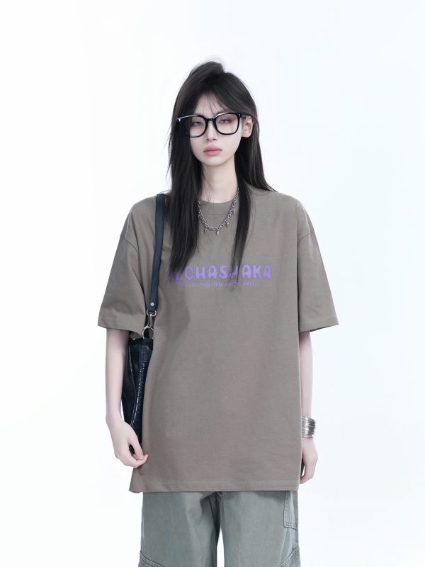 Oversized American Street Style Heavy Short-Sleeve T-Shirt for Women - Sit and Eat Until the Mountains Are Empty, Casual Y2K Fashion