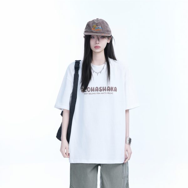 Oversized American Street Style Heavy Short-Sleeve T-Shirt for Women - Sit and Eat Until the Mountains Are Empty, Casual Y2K Fashion