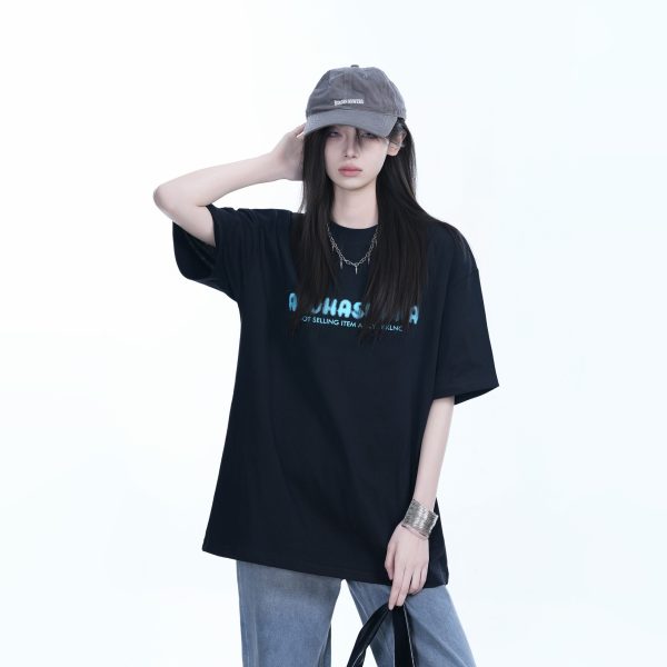 Oversized American Street Style Heavy Short-Sleeve T-Shirt for Women - Sit and Eat Until the Mountains Are Empty, Casual Y2K Fashion