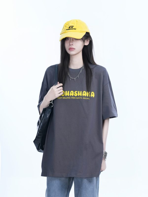 Oversized American Street Style Heavy Short-Sleeve T-Shirt for Women - Sit and Eat Until the Mountains Are Empty, Casual Y2K Fashion