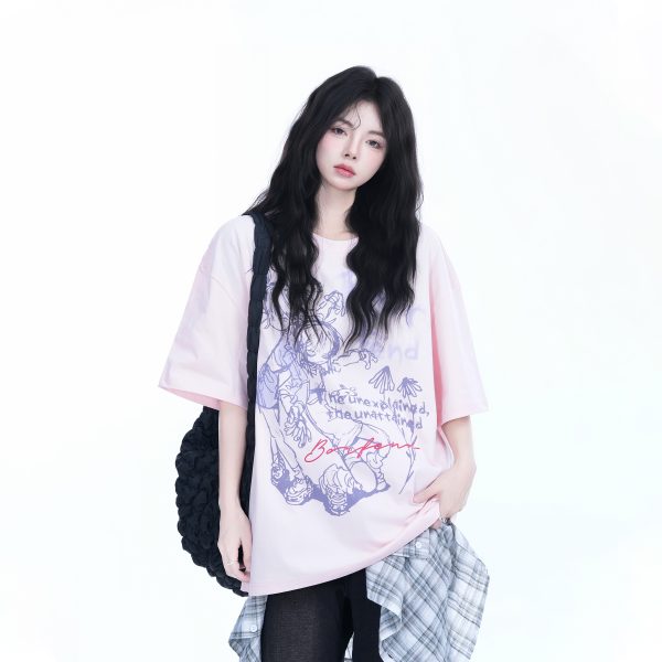 Oversized Black Short Sleeve T-Shirt for Women - American Street Style, Casual Cotton Tee with Sit and Eat Until the Mountains Are Empty Print
