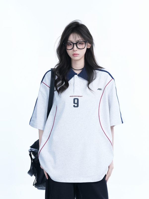 Oversized Black Short Sleeve T-Shirt for Women with American Street Style Collar and Quote, Casual Y2K Fashion Top