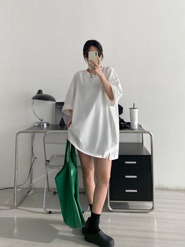 Oversized Heavyweight Sun Grapefruit T-shirt in American Cotton - Casual Loose Fit Short Sleeve for Spring Summer Women's Fashion
