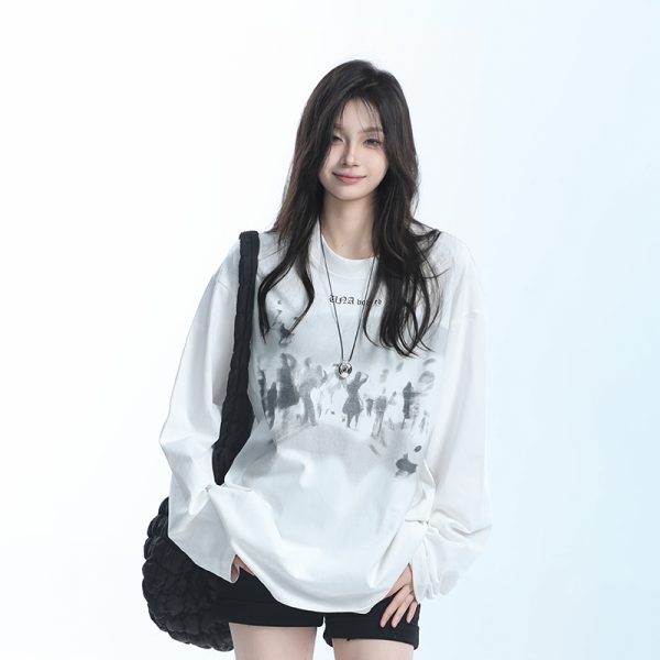 Oversized Hip Hop T-Shirt for Women - Sit and Eat Until the Mountains Are Empty European High Street Style Short Sleeve Top