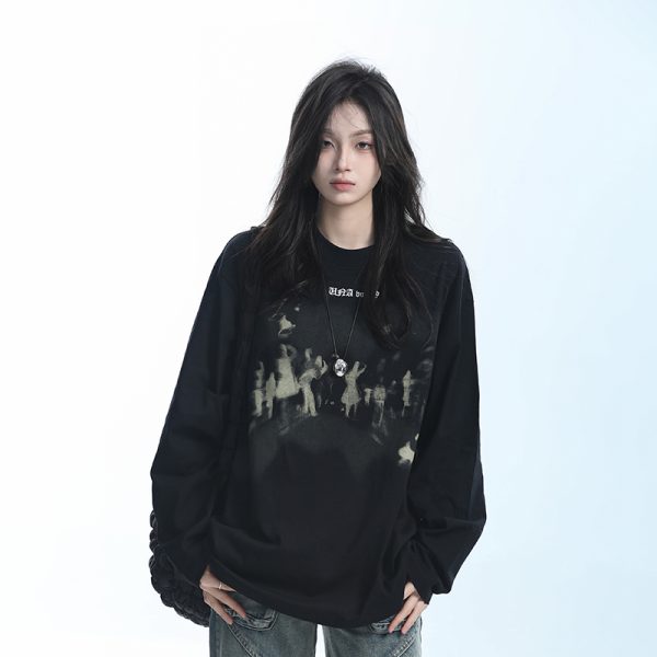 Oversized Hip Hop T-Shirt for Women - Sit and Eat Until the Mountains Are Empty European High Street Style Short Sleeve Top