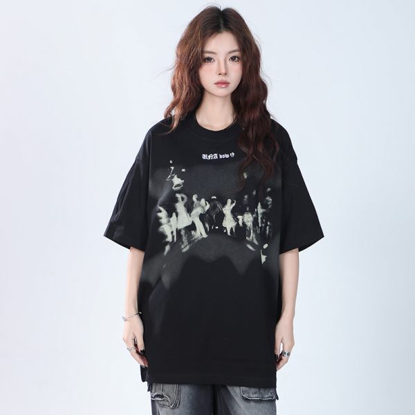 Oversized Hip Hop T-Shirt for Women - Sit and Eat Until the Mountains Are Empty European High Street Style Short Sleeve Top