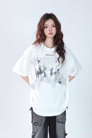Oversized Hip Hop T-Shirt for Women - Sit and Eat Until the Mountains Are Empty European High Street Style Short Sleeve Top