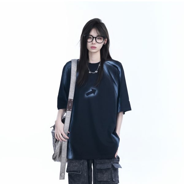 Oversized Tie-Dye Color-Blocking Short Sleeve T-Shirt for Women - Trendy Summer Top, Casual Loose Fit, Y2K Style