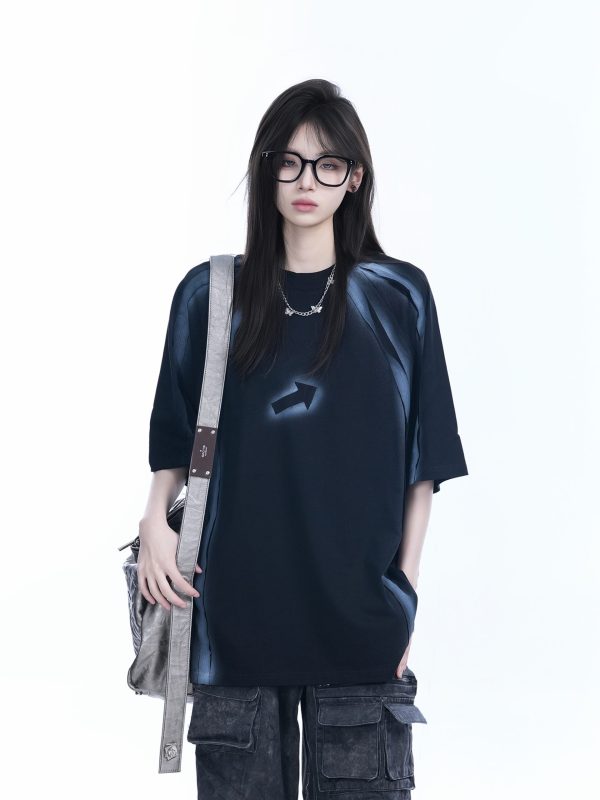 Oversized Tie-Dye Color-Blocking Short Sleeve T-Shirt for Women - Trendy Summer Top, Casual Loose Fit, Y2K Style