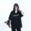 Oversized V-Neck Short Sleeve T-Shirt for Women - American Street Style with Sit and Eat Until the Mountains Are Empty Graphic