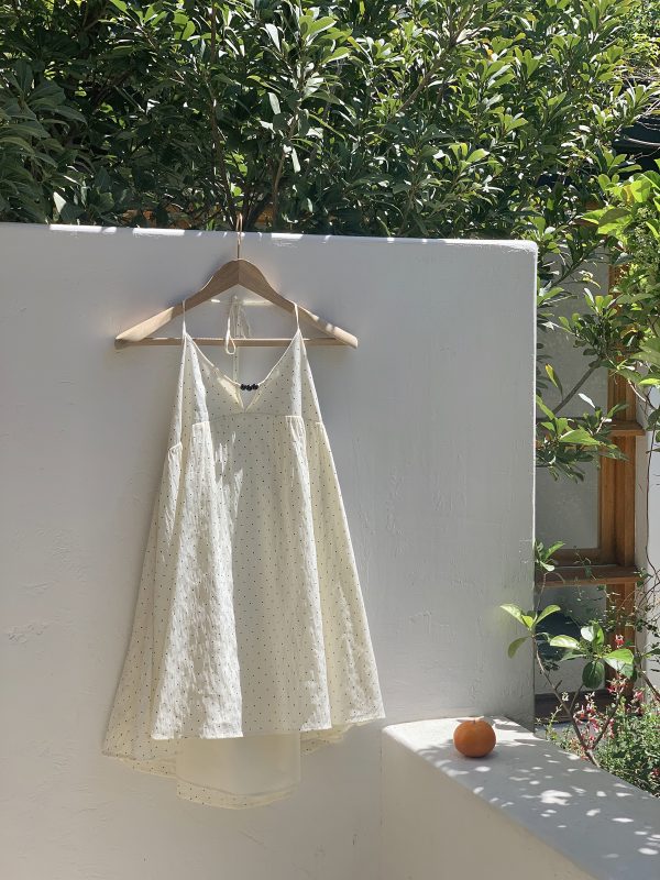 Peach Milk Polka Dot Halter Neck Camisole Dress - Sheer Layered Design, Cute Pink Color, Trendy Y2K Style