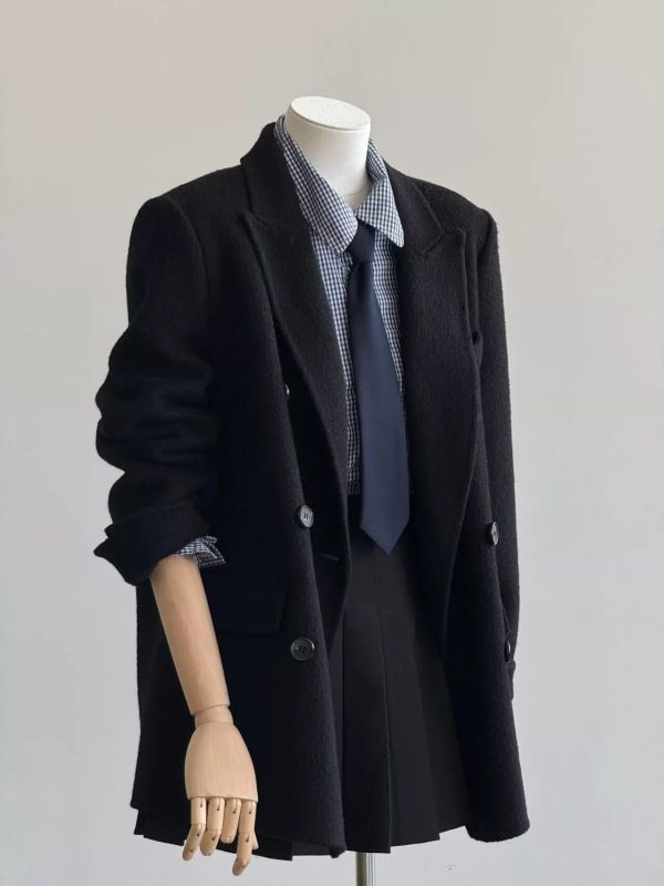 Petite Double-Breasted Wool Cashmere Coat for Women - 2024 Autumn Winter Style, Short Length, High-End Feel