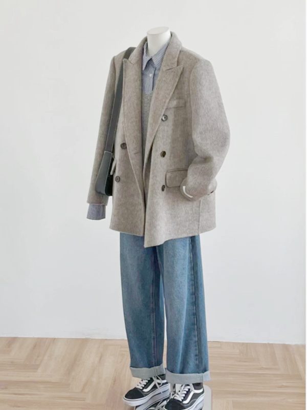 Petite Double-Breasted Wool Cashmere Coat for Women - 2024 Autumn Winter Style, Short Length, High-End Feel