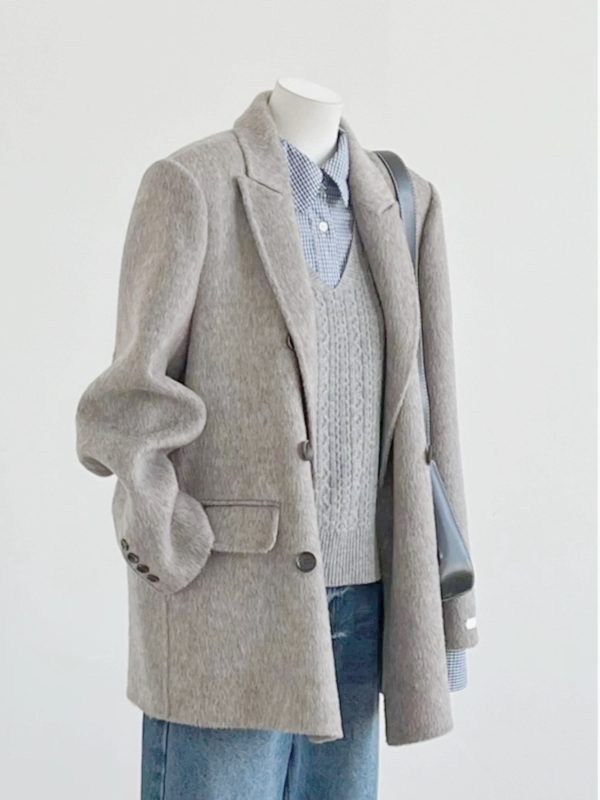 Petite Double-Breasted Wool Cashmere Coat for Women - 2024 Autumn Winter Style, Short Length, High-End Feel