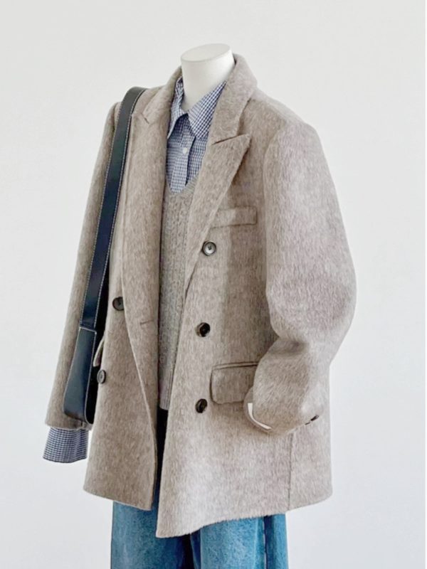 Petite Double-Breasted Wool Cashmere Coat for Women - 2024 Autumn Winter Style, Short Length, High-End Feel