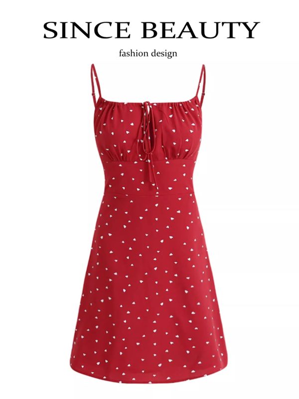 Petite French-Style Red Polka Dot Dress with Spaghetti Straps - Summer 2025 Vacation Fashion