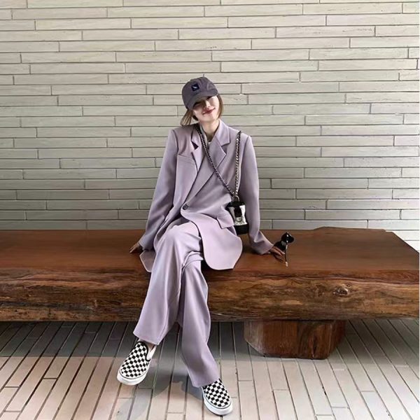 Petite Loose Casual Gray Suit Jacket for Women - Korean Style Blazer for Early Autumn Fashion