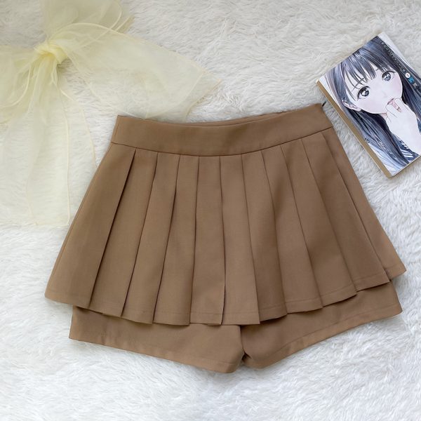 Petite Puff Sleeve JK Uniform Set with Waist-Defined Short Sleeve Shirt and Pudding Bear Design for Summer Womenâ€™s Fashion