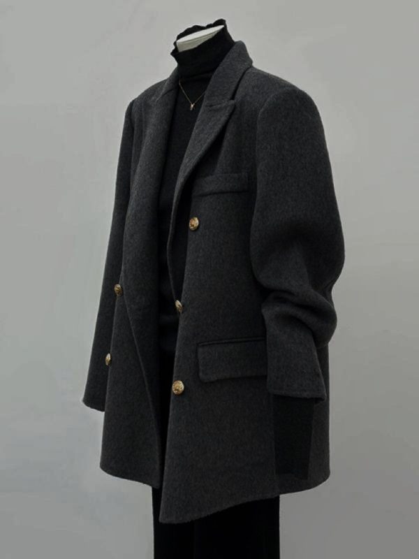 Petite Short Purple Wool Coat for Women - High-End Autumn Winter 2024 Style