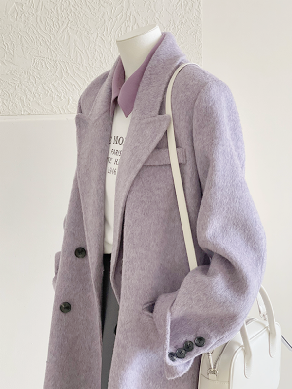 Petite Short Purple Wool Coat for Women - High-End Autumn Winter 2024 Style