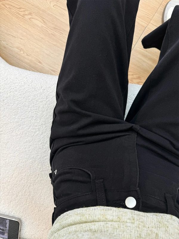 Petite Women's Black Wide-Leg Jeans, Loose Fit Flared Pants for Pear-Shaped Bodies, 2025 New Style, Trendy Casual Fashion