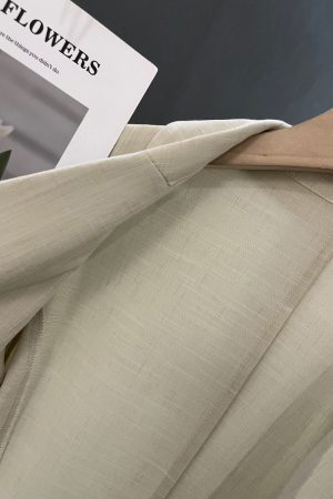 Petite Women's Spring Summer Beige Thin Three-Quarter Sleeve Suit Jacket - Short Fit, Trendy Fashion Outerwear