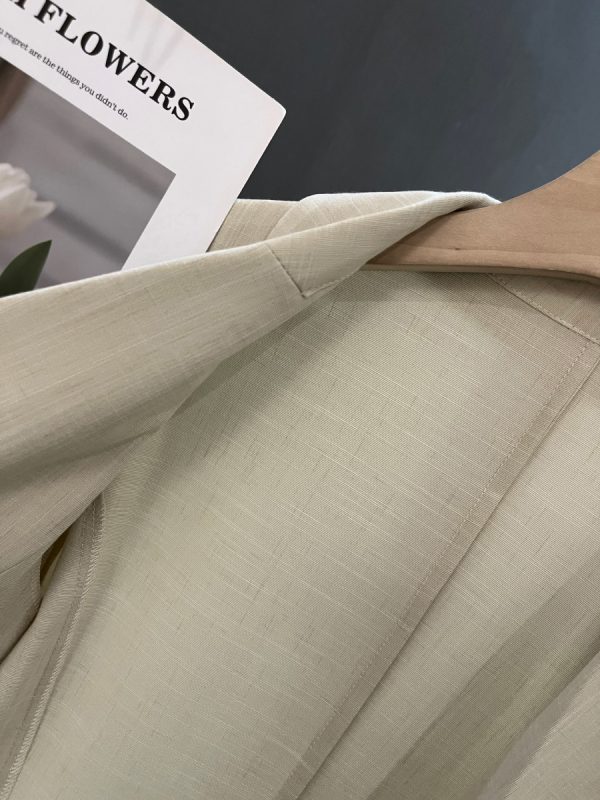 Petite Women's Spring Summer Beige Thin Three-Quarter Sleeve Suit Jacket - Short Fit, Trendy Fashion Outerwear