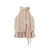 Pink Floral Ribbon Hanging Neck Sleeveless Top - Three-Dimensional Design for Women's Summer Vacation Style