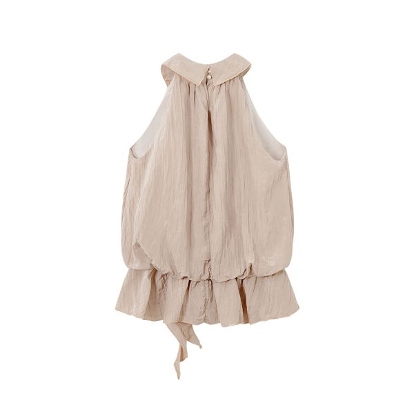Pink Floral Ribbon Hanging Neck Sleeveless Top - Three-Dimensional Design for Women's Summer Vacation Style