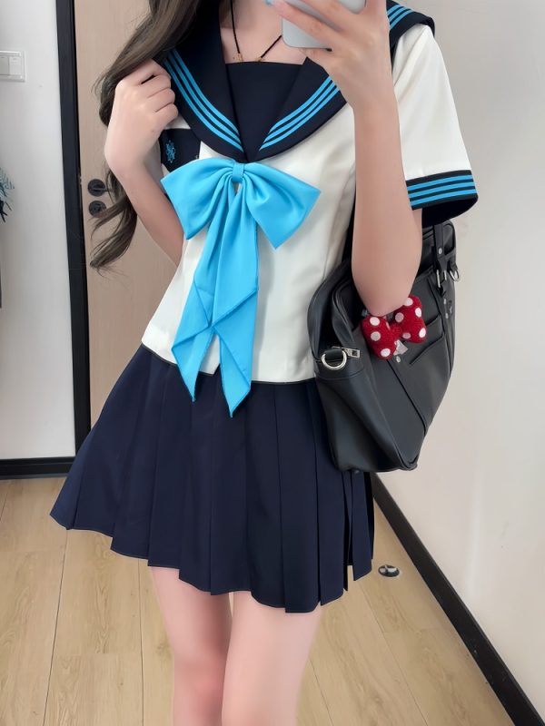 Pink JK Uniform Sailor Suit for Women - Camellia Floral Waist-Defined College Style Summer Short Sleeve Set
