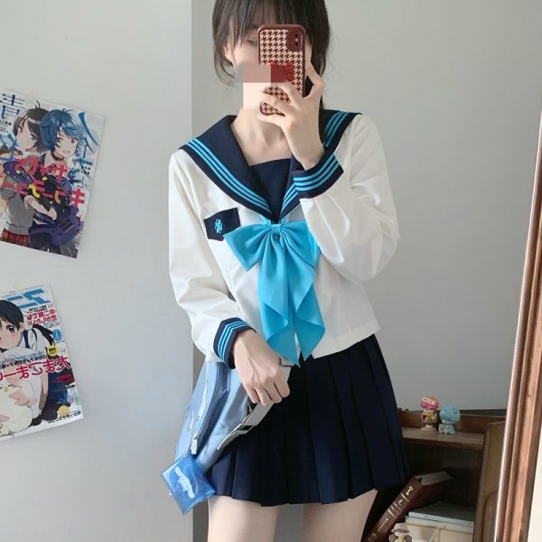 Pink JK Uniform Sailor Suit for Women - Camellia Floral Waist-Defined College Style Summer Short Sleeve Set