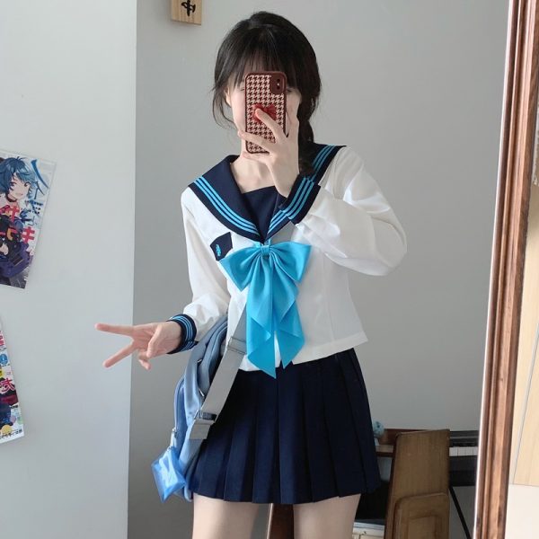 Pink JK Uniform Sailor Suit for Women - Camellia Floral Waist-Defined College Style Summer Short Sleeve Set