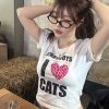 Pink Leopard Print Heart Short Sleeve Fitted Cotton T-Shirt for Women - Trendy Age-Reducing Design